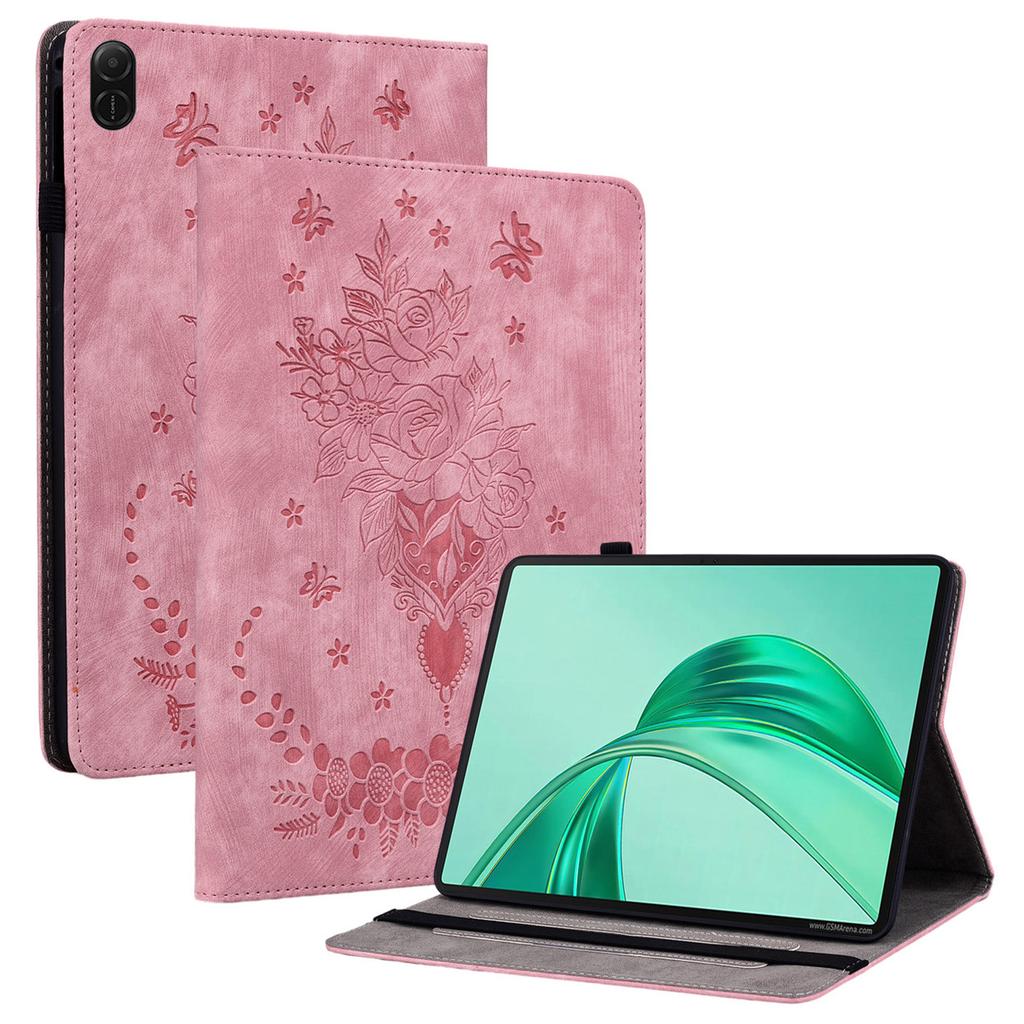 Für Honor Pad X8a Hülle Kartenhalter Kratzfest Lederhülle Rosenblumen Prägung