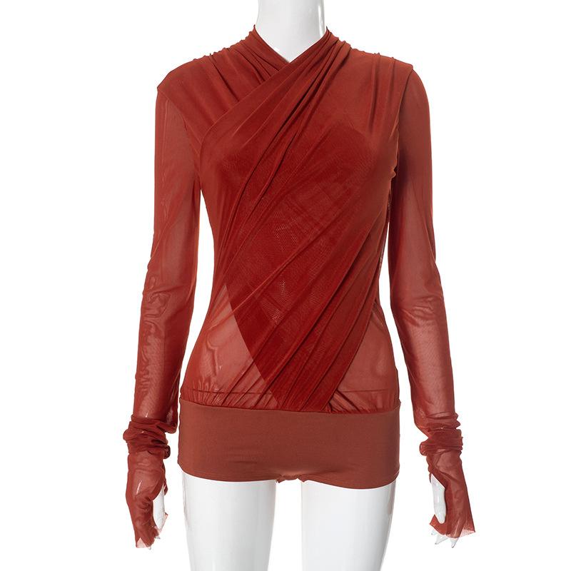 

GMXIA Женский комбинезон осень-зима с перекрестной сеткой и плиссировкой, с открытой спиной и пуговицами L оранжевый