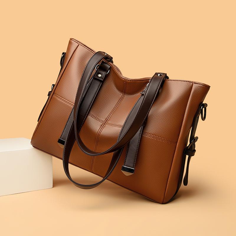 Large Capacity Retro Tote Bag Solid Color Casual Women's Shoulder Bag Mother Bag
