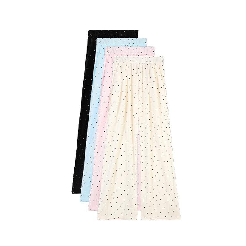 Polka Dot Ice Silk Mountain Pants Women's Summer Thin New Casual Small Walking White Wide-leg Pants