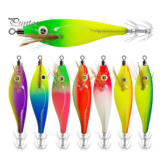 Squid Bait Luminous Fishing Lure with Steel Balls Wood Shrimp Cuttlefish Hard Bait for Sea Freshwater Fishing