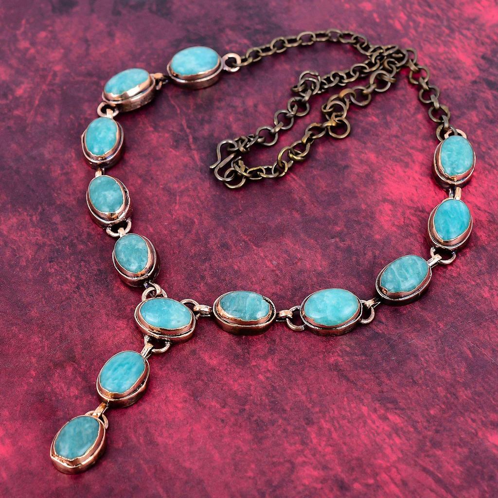 Amazonite Gemstone Necklace Electroformed Copper Adjustable Chain Necklace
