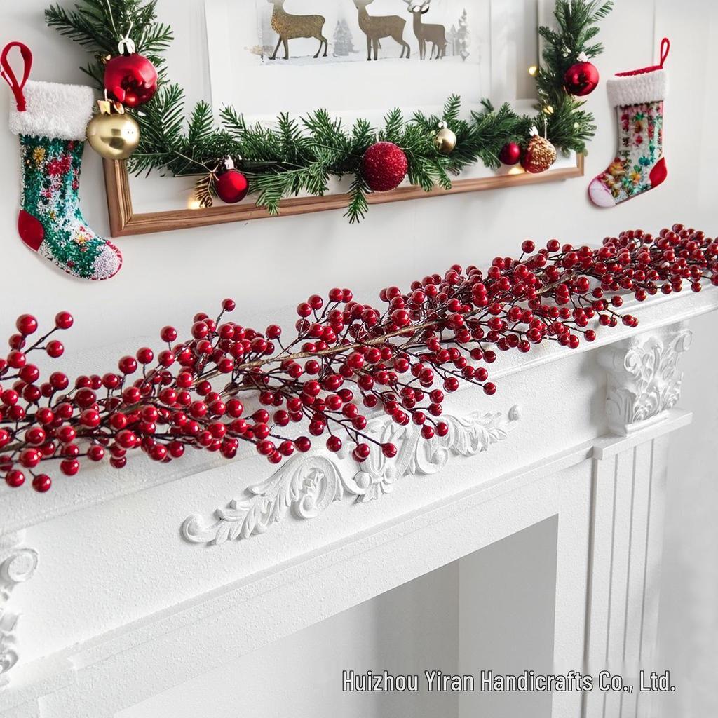 Cross-border Holiday Decor: Red Berry Vine for Christmas and New Year - Perfect for Fireplace, Tabletop, and Landscaping