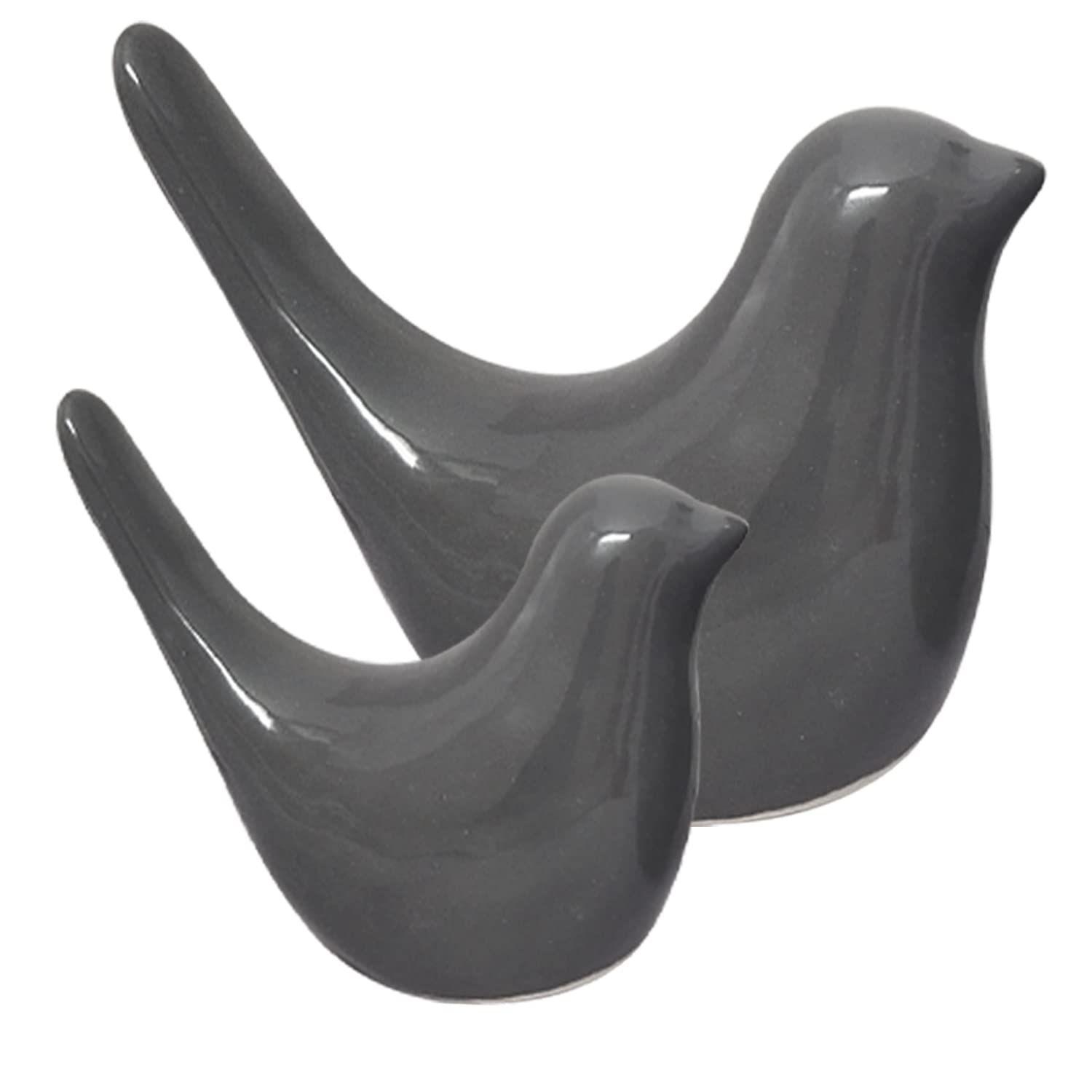 

Creative Grey Glossy Ceramic Birds Figurines Home Decorations Accessories Party (Pack of 2, Grey)
