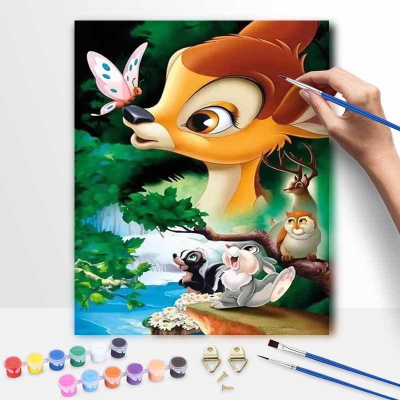Disney animation digital oil painting cute Bambi deer diy handpainted coloring painting home decoration, perfect artistic canvas decor 20x30cm