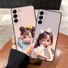 Case for Samsung Galaxy A20 A13 A06 A40 A16 A05 A10 A12 A30 A15 A17 A70 A50 A04 Black Soft Phone Cover Cartoon Girl Pattern