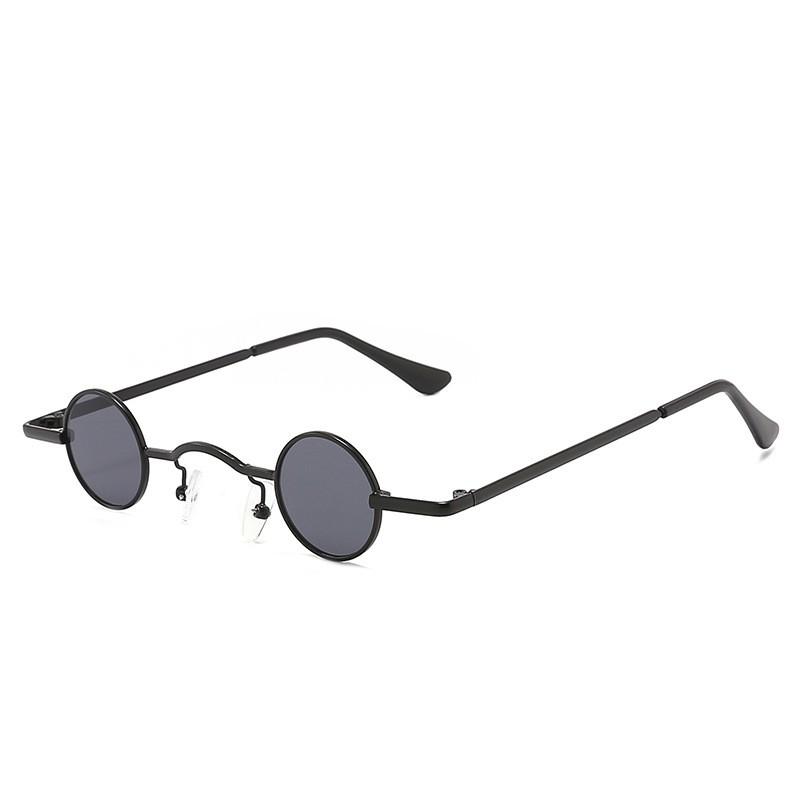 Vintage Rock Punk Sunglasses Small Round Metal Frame Black Lens Wide Bridge Unisex Driving Eyewear Classic Retro Style