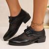 2025 Lace Low Heel Pointy Lace-up Deep Mouth Single Shoes British Retro Handsome Large Size Women's Shoes