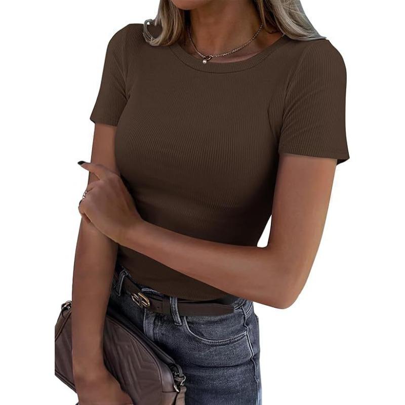 YYFS Women's Fashion Casual Summer Spring Solid Color Print Short Sleeve O-Neck Blouses & Shirts