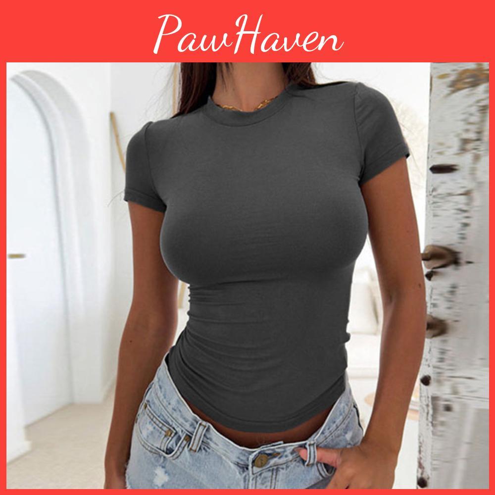 Short Daily Women Casual Tshirt Sleeve Stretchy Oneck Allmatch New Arrival For Summer Slim 2024 Stylish Tops Girl