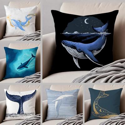 Dreamy Whale Ocean Style Cushion Cover Throw Pillow Cover Hidden Button Durable Polyester Chair Cushion