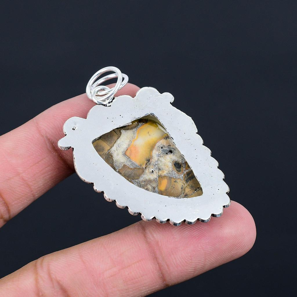 Natural Cobra Jasper Gemstone Pendant Yellow 925 Sterling Silver Indian Jewelry