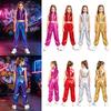 Mädchen Jazz Dance Outfit Rollkragen Ärmellos Pailletten Metallisches Patchwork Rüschen Crop Top Glänzende Hose