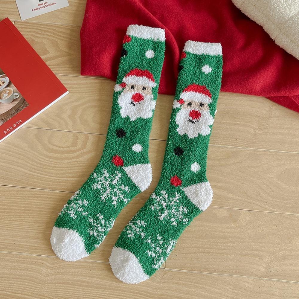 Snowflake Elk XmasTree Christmas Stocking Coral Fleece Thicken Floor Socks Fluffy Socks  For Women