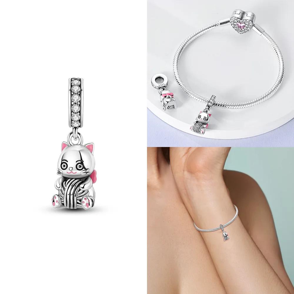 Rock Cat Pendant Features Cute Animal Moon Dog Charms Bead Fit Bracelet Originalcopper Women Jewelry Accessories Fine Gift