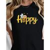 Cute Happy Letter Joyful Bee Pattern Printed Summer Casual Women's Short Sleeve Round Neck T-shirt Daily Top Women's Clothing