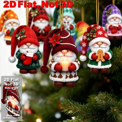 16Pcs Christmas Colorful Dwarf Christmas Decoration 2D Wooden Flat Pendant Decor Christmas Tree Hanging New Year Party Decos