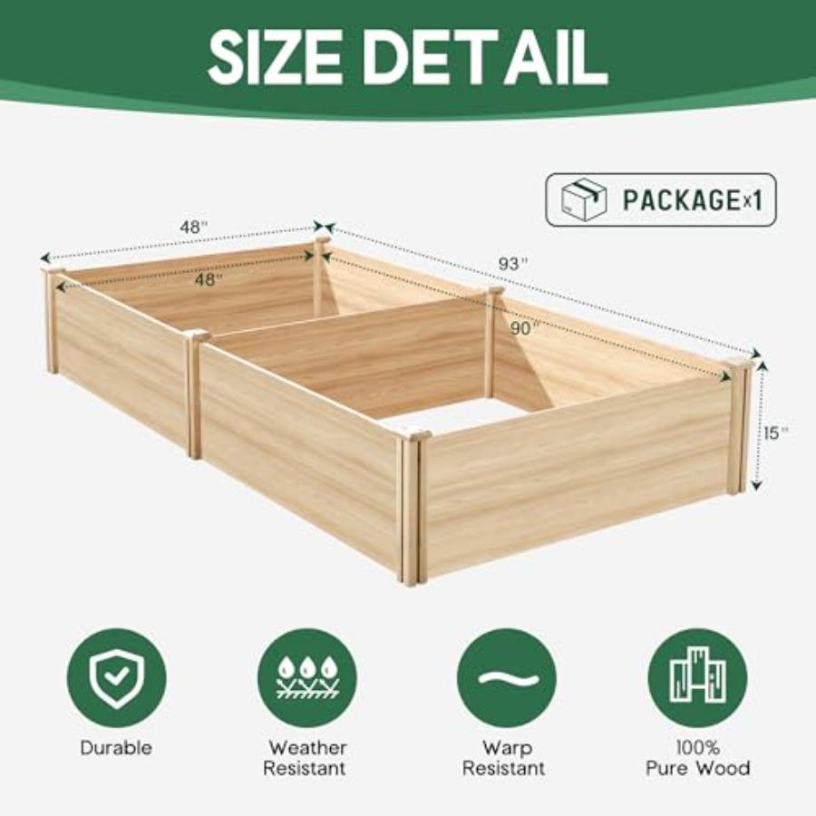8x4 Ft Wood Raised Garden Bed Durable 15 Inch Depth Planter Box for Vegetables Herbs and Flowers Ideal for Outdoor Gardening wi