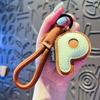Creative Exquisite 26 English Letter Keychain Pu Leather Bag Hanging Charms Alphabet Keyring Ornaments Lucky Pendant Couple Gift