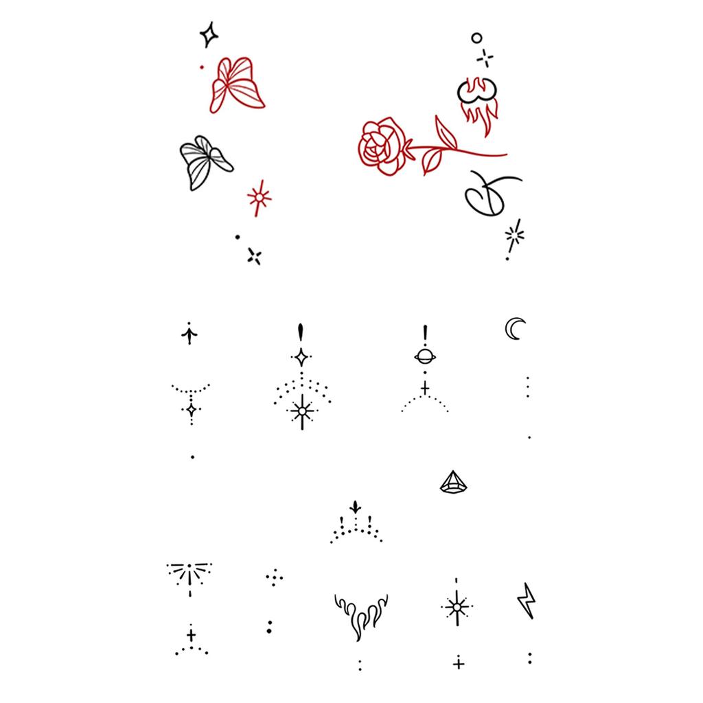 Sticker Tatuaggio Adesivo Lunga Striscia Totem Linea Dita Multi-Immagine Fiore Semplice Liscio Sole Luna Stella Schiena Vita Colonna Vertebrale