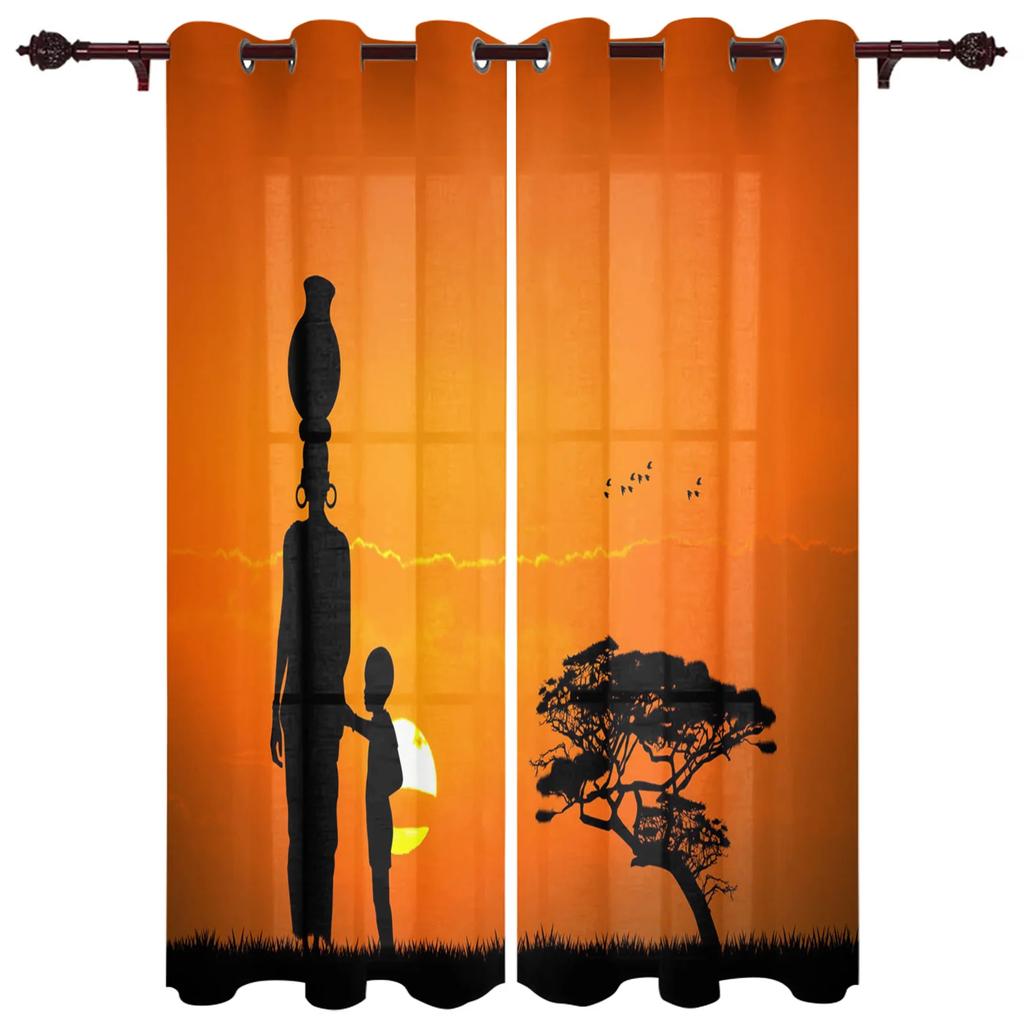 2Panels African Female Elephant Giraffe Bedroom Kitchen Curtains Living Room Decoration Items Window Curtains for Living Room