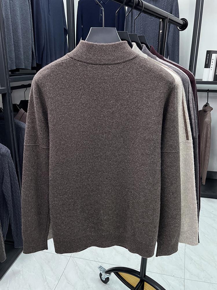 Hengyuanxiang Men's 100% Pure Wool Half-Zip Crew Neck Sweater - 2025 Autumn/Winter Warm Knitwear