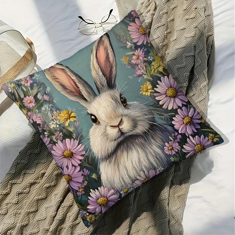 Bunny Floral Cushion Covers Chair Living Room Pillowcase Cozy Zipper Sofa Pillow Covers Bedroom Indoor Home Decor