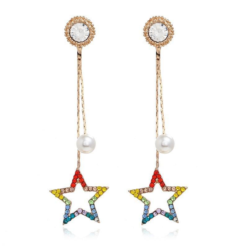 Korean Fashion Rhinestone & Pearl Star Earrings