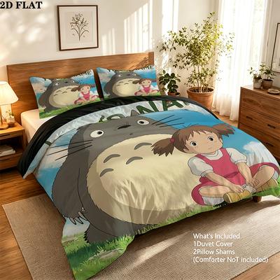 Custom Name,My Neighbor Totoro Pattern Bedding Home Decoration Birthday Gift ( 1 Duvet Cover + 2 Pillowcase, Without Core),fan Merchandise.
