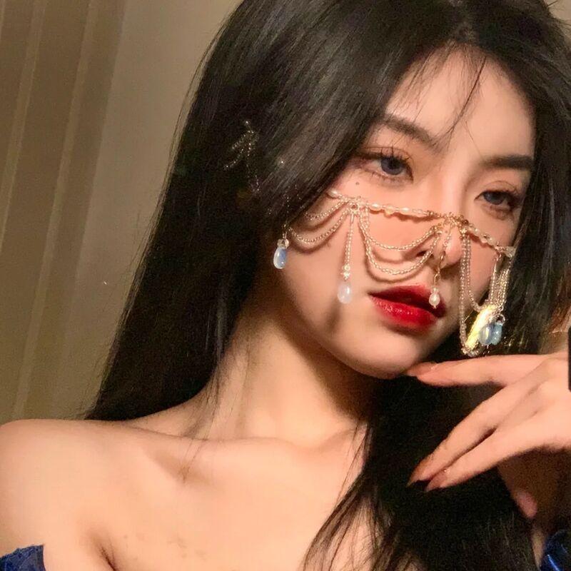 Frunte Dance Sprâncene Pandantiv Coiffă stil antic Acoperă Fața Perdele Lanț pentru frunte Picătură de apă Ornament pentru păr Colier cu lanț pentru cap