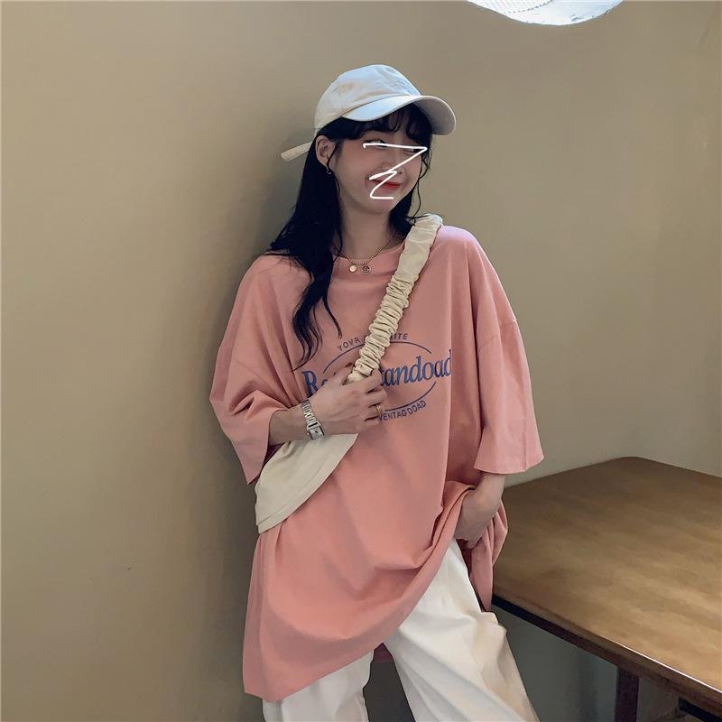 Sommer 2024 Koreanischer Retro Midilänge Locker Übergröße Trendiges Damen Kurzarm T-Shirt
