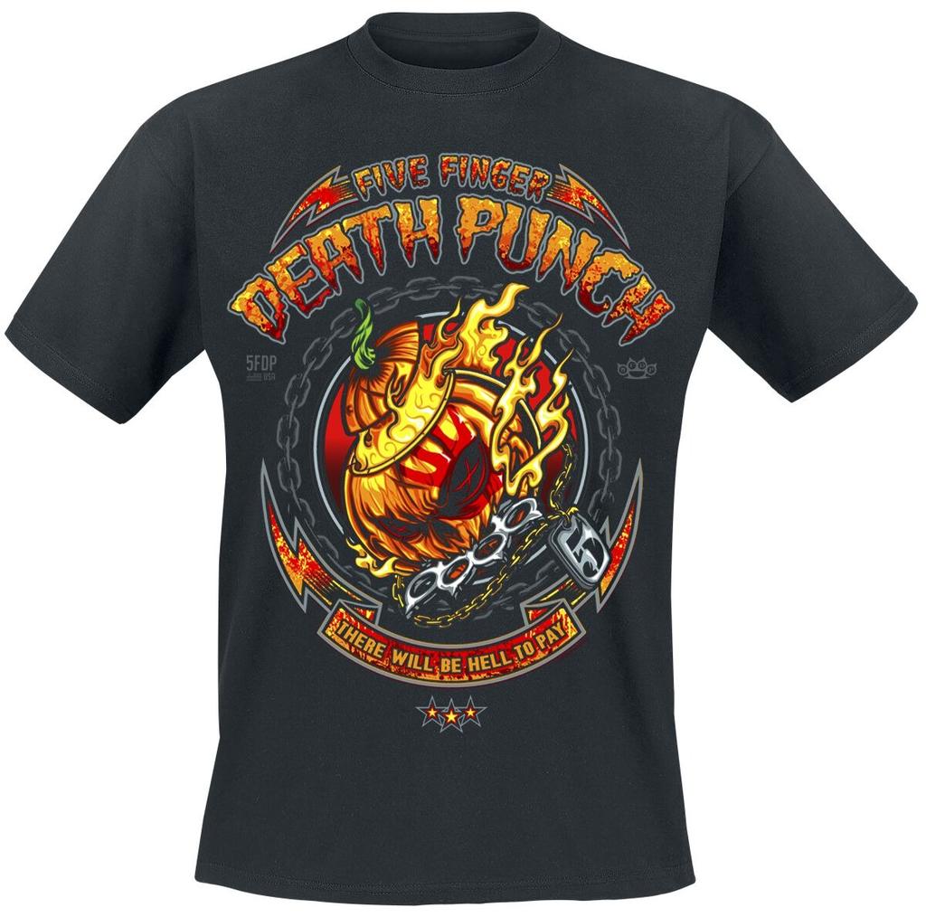 Crew Neck T - Shirt with Five Finger Death Punch Fiery Pumpkin Creative - Inspired Graphic Featuring Metal Art for Fans