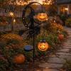 Outdoor Gruselige Landschaftsbeleuchtung Halloween Solar Gartenstableuchte, Hexe Kürbis Mondlaterne, Dekorative Wegleuchten IP44 Wasserdicht Metall