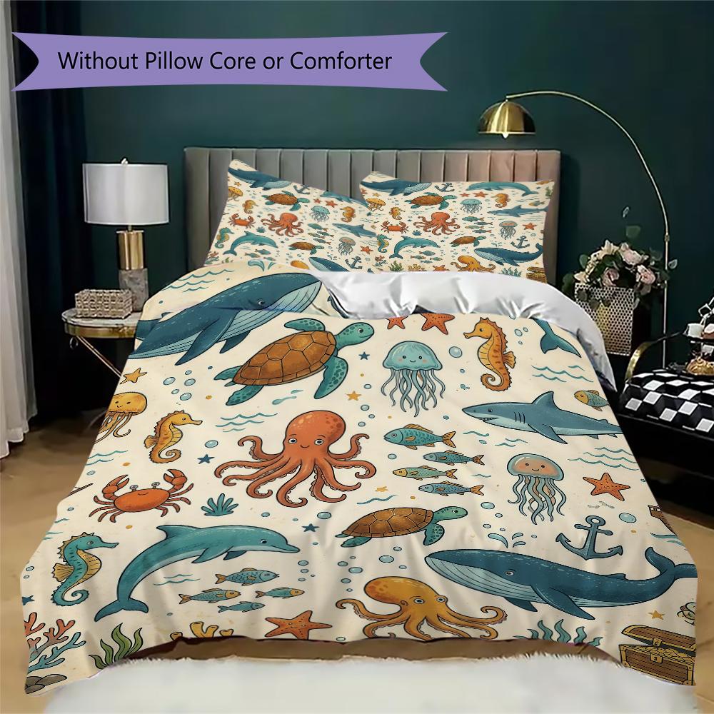 Retro Octopus Pattern Bedding uilt Set uilt Cover Pillowcase Home Decoration Birthday Gift (1 * duvet cover + 2 * pillowcase without core)