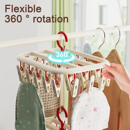 Rotatable 360° Clothes Drying Racks, Strong Windproof Non-Slip Multi-Clip Design, Appropriate Spacing Durable PP Clips, for Balcony Clothes Socks