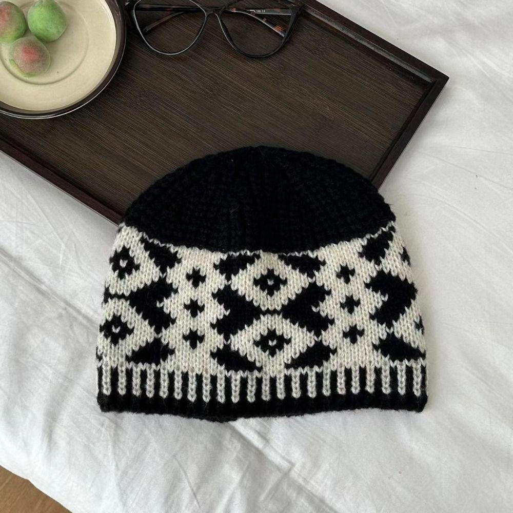 Grid Jacquard Knitted Hat Warm Printing Knit Cap Casual Beanies Apparel Accessories