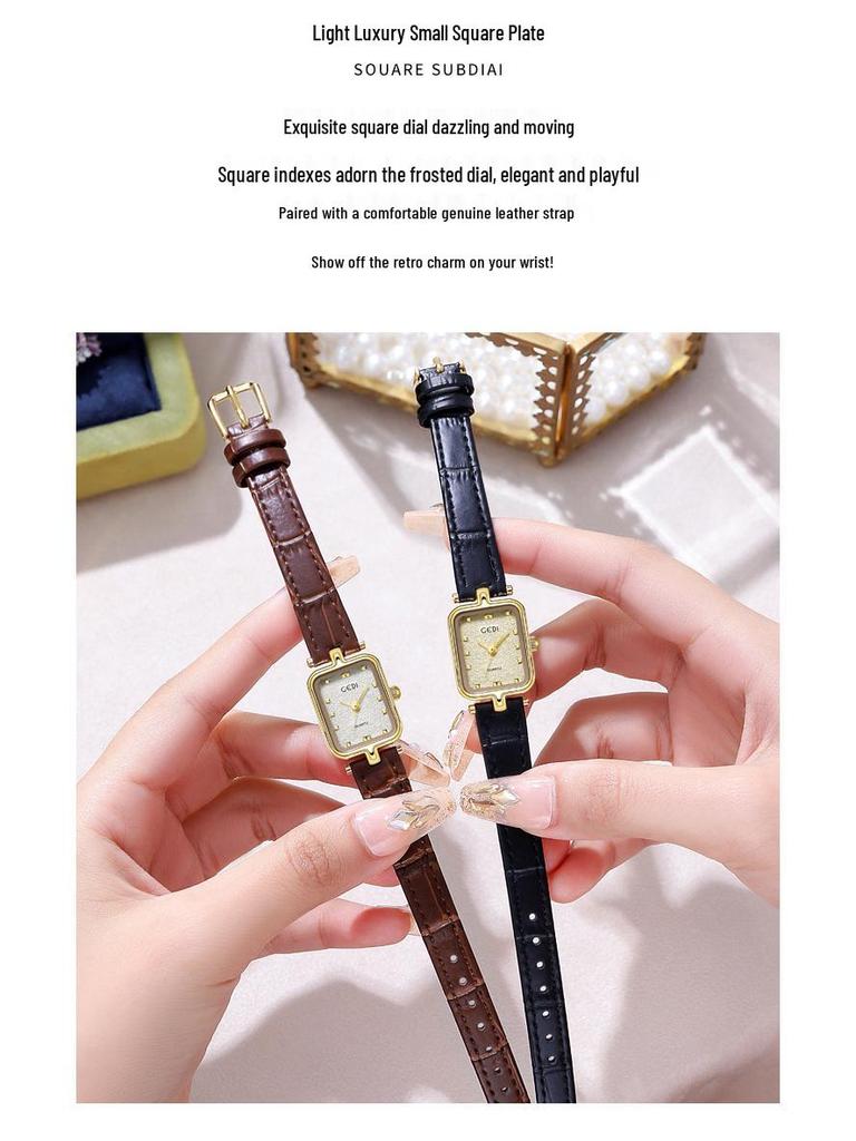 Gedi Women's Retro Minimalist Square Watch with Leather Strap - New Waterproof Quartz Design
