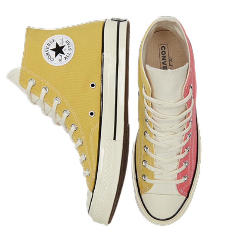 Converse Chuck Taylor All Star 70 Hi Hybrid Texture Saturn Gold Comfortable and Versatile High-Top Canvas Shoes Unisex Light Yellow Pink