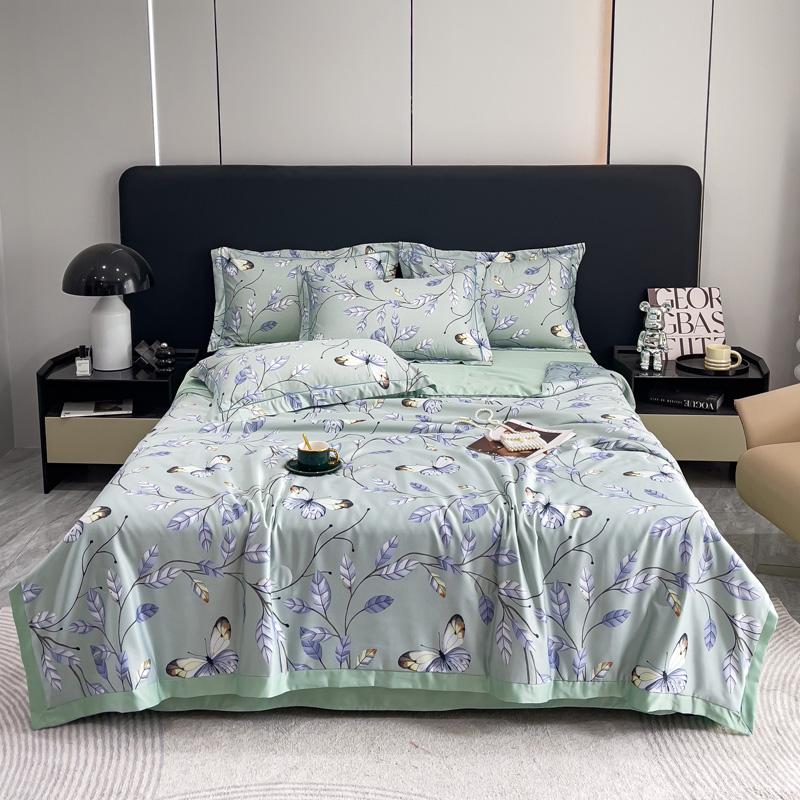 2024 Washed Silk Tencel Printed Summer Quilt and Summer Cool Quilt Core,Summer Coolness Ice Cold Air Condition Thin Blanket