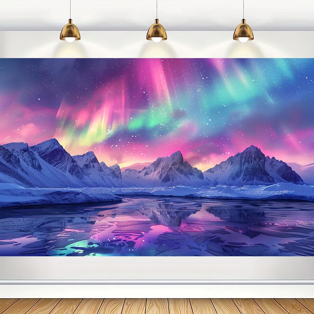 Northern Lights Background Arctic Snow Mountain and Northern Lights Scene Spring and Summer Holiday Decoration