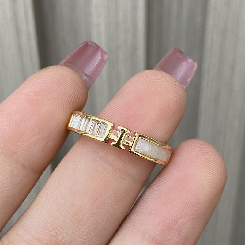 Real gold plated exquisite letter H opening ring ins personalized Internet celebrity ring