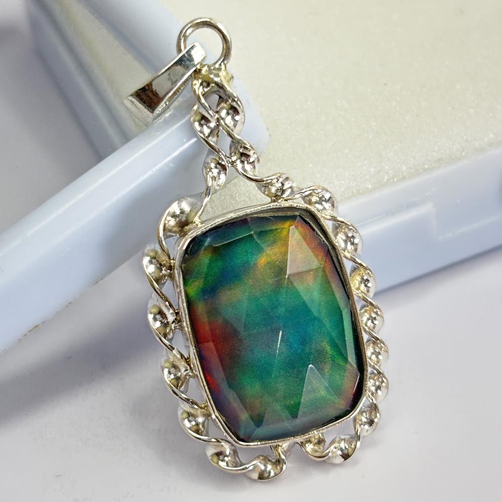 Natural Opal CERTIFIED 33 Ct 925 Sterling Silver Cushion Pendant Gift For Him