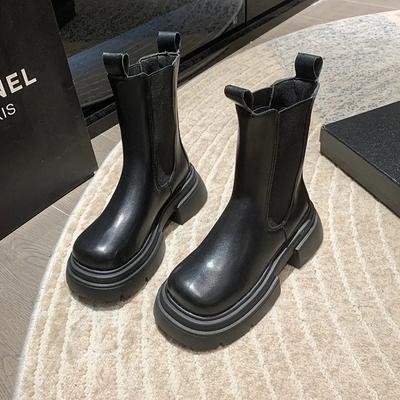Fashion British Style Leather Chelsea Boots Women Designer Soft-soled Platform Shoes Ladies Fashion Casual Non-slip Ankle Boots Female
