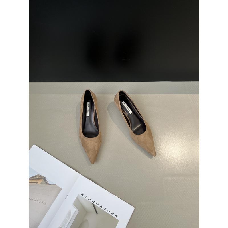 Schwarze Wildleder-Pumps mit dünnem Absatz Damenschuhe 2025 neu Frühling, Herbst und Winter Temperament Französisch spitz niedriger Absatz leichte Mundschuhe