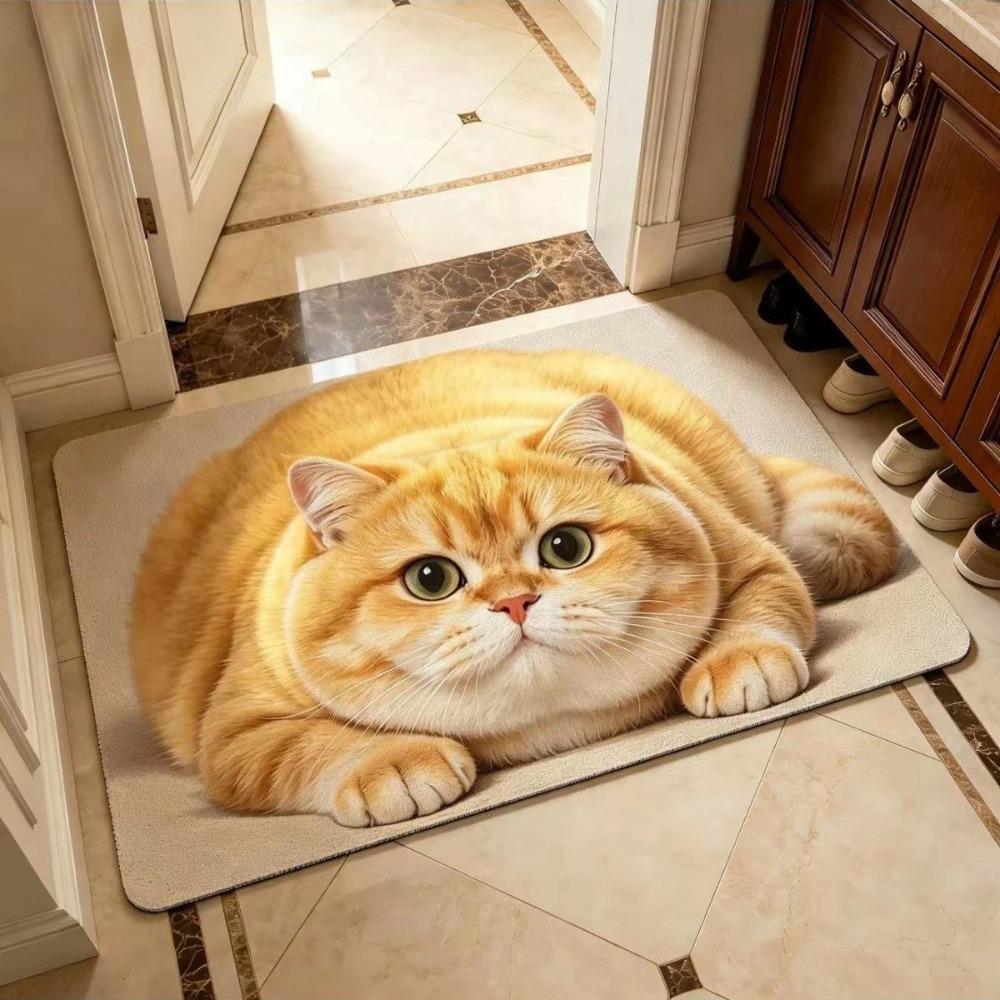 Absorbent Entryway Rug Diatomite Pet Floor Mat Practical Cat Print Doormat Hallway