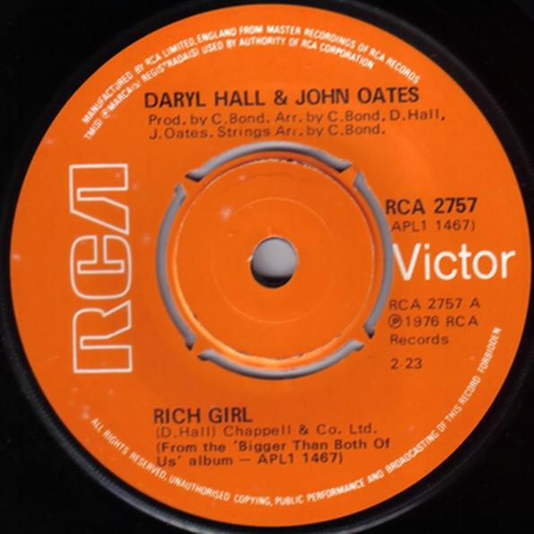 7inch Record DARYL HALL JOHN OATES Rich Girl Youll Never Learn RCA2757 RCA Victor 1977 UK Rock Used