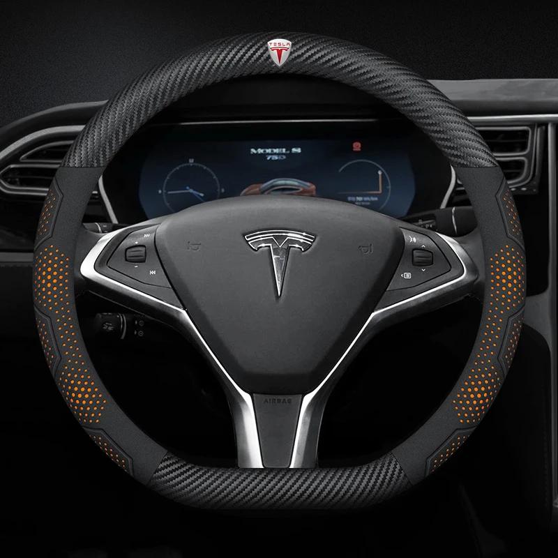 Carbon Fiber Car Steering Wheel Cover for Tesla Model 3 Model S Y X Roadster 2019-2025 Auto Interior Steering Wheel Accessories