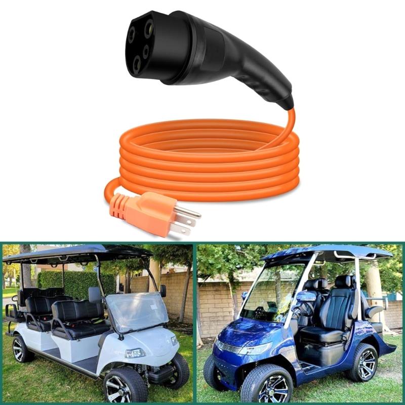 EV Charger Replacement Cord 10ft Length 3 Prong 120V Input Weather Resistant Construction For Multiple Golf Cart Brands