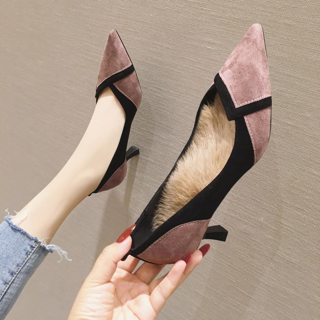66620 New 2019 Autumn and Winter High Heels Thin Heel Pointed Girl Wind Shallow Mouth Single Shoes