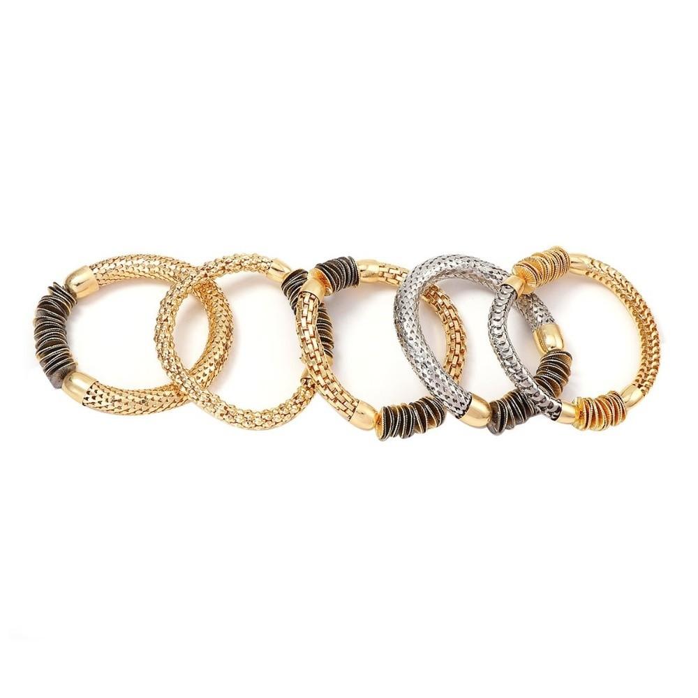 5Pcs Casual Metal Scale Bracelets Heavy-Duty Stackable Bracelets Elastic Bracelets Jewelry Gift